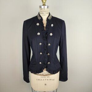 INC International Concepts Black Military Style Blazer Jacket Ruffle Detail  Med